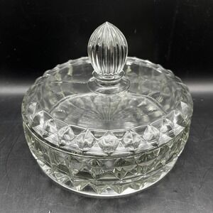 Vintage Jeanette Windsor Depression Glass Cut Floral Lidded Candy Dish-6.25"